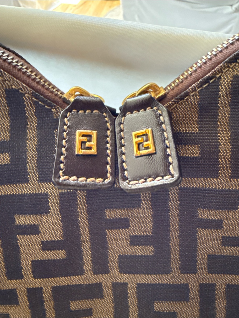 AUTHENTIC Fendi Brown Zucca FF Canvas Double-Handle Shoulder Bag - Picture 2 of 13